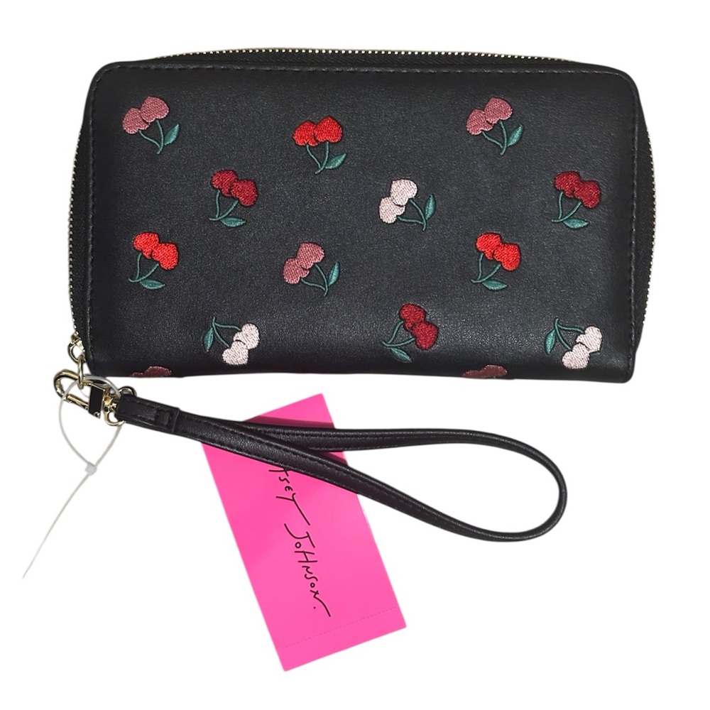 Betsey Johnson Black Cherry Embroidered Wristlet - Picture 2 of 4